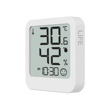 Digital indoor & outdoor thermometer LIFE CORDY with wired remote sensor  and clock - White