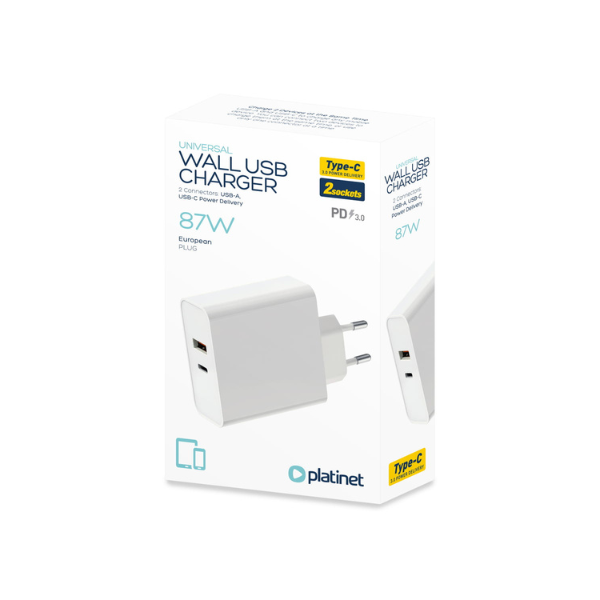 Picture of Wall Charger Platinet PLCUPD87W 1x USB & 1x Type-C 87W PD -White 