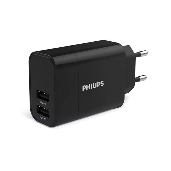 Εικόνα της Φορτιστής Τοίχου Philips DLP2620 2x USB 17W Smart Protection - Μαύρο