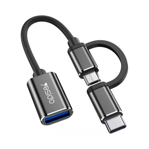 Εικόνα της Αντάπτορας Yeshido GS02 2 σε 1 Type-C/ Micro σε USB A Θηλυκό OTG - Μαύρο