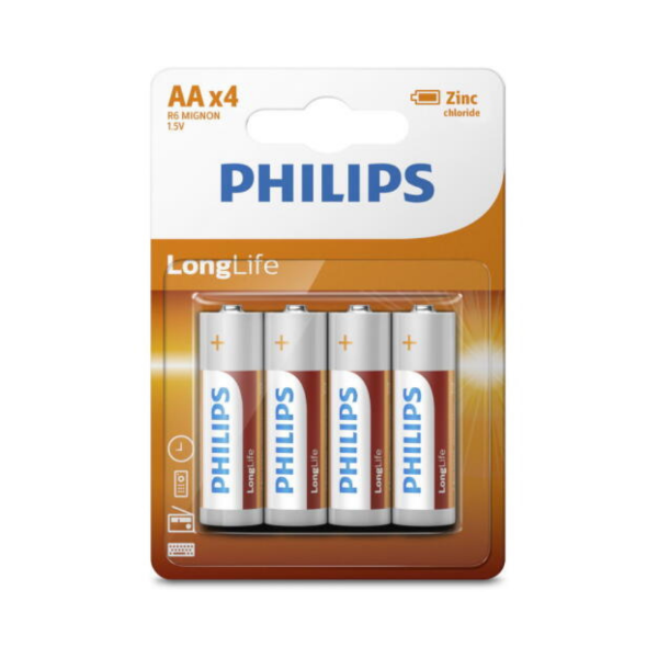 Εικόνα της Philips Μπαταρίες Zinc Chloride LongLife AA 1.5V 4τμχ R6